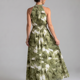 Vestido midi Olivia estampado com cintura franzida