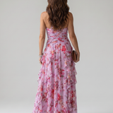 Vestido maxi Nori floral com corpo franzido