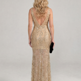 Vestido midi Sirea com lantejoulas e painel transparente