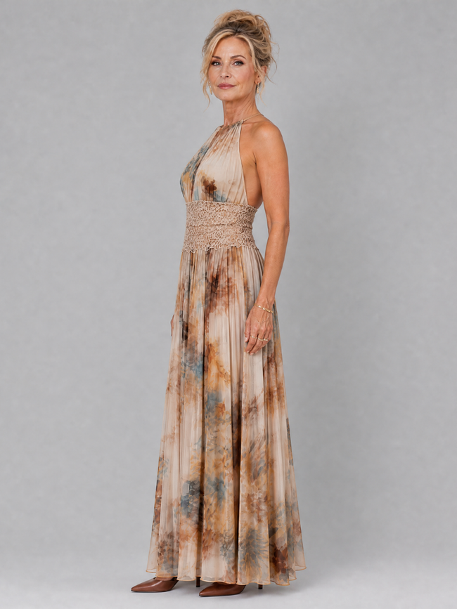 Vestido maxi Elavenue halter com cintura em renda