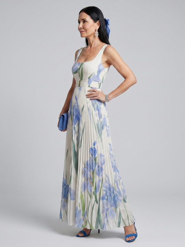Vestido midi Ophelia floral sem mangas com decote quadrado
