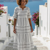 Parisa | Vestido midi de alças curtas às riscas