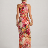 Vestido maxi Elisabetta floral com decote halter