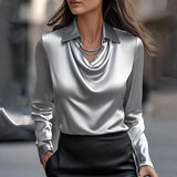 Blusa de Cetim Luxuosa com Decote Suave feminino