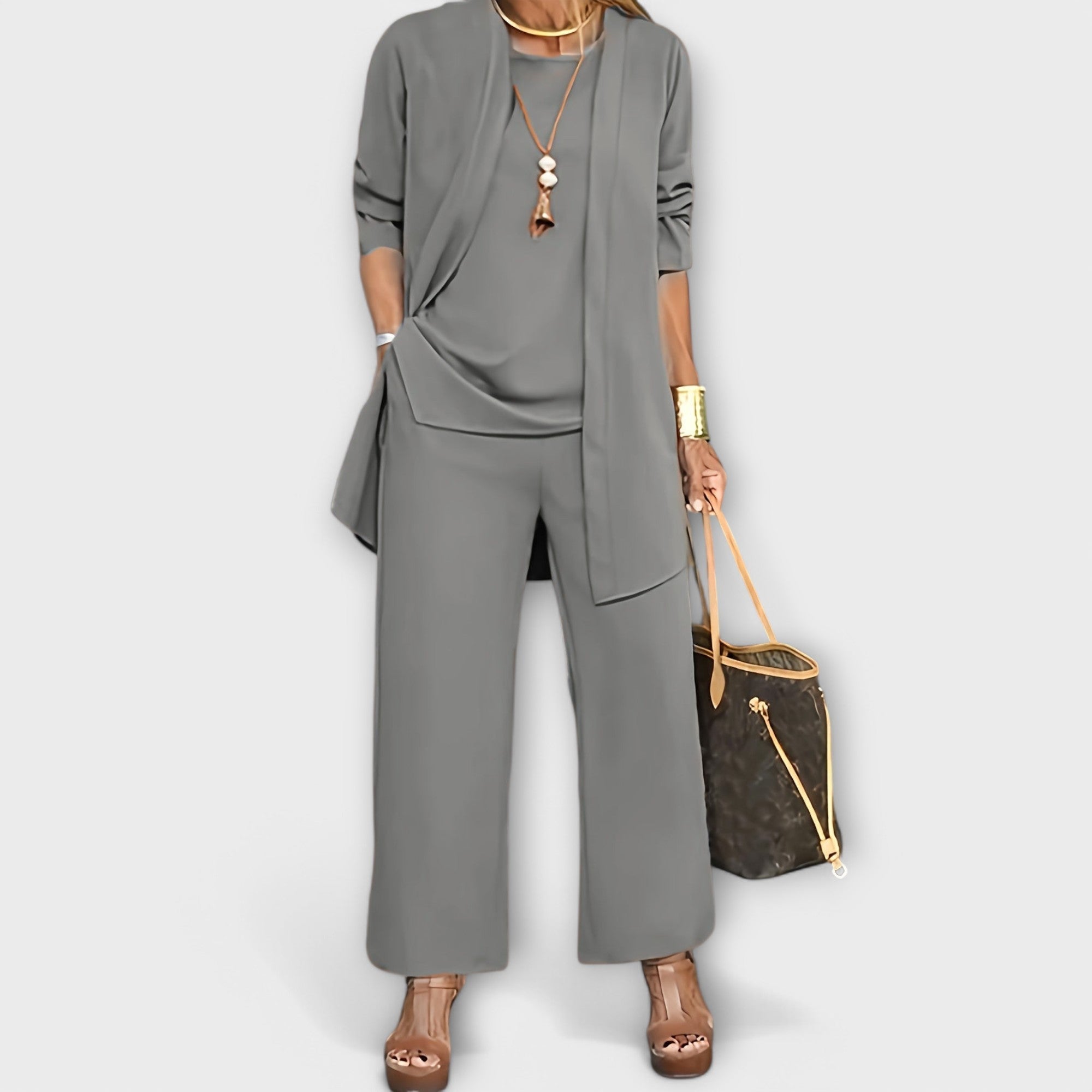 Conjunto casual de três peças feminino
