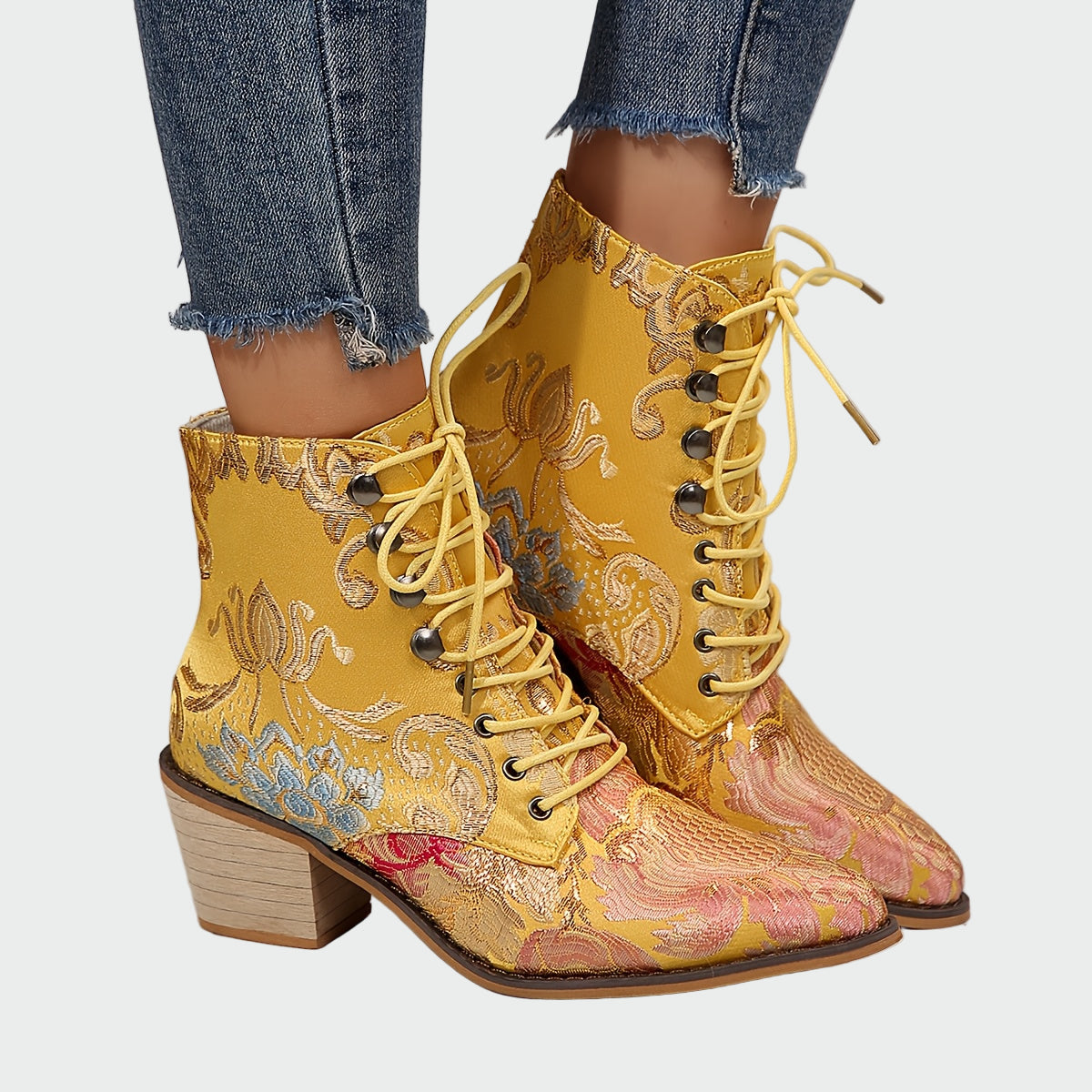 Botins de couro com flores feminino