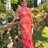 Vestido maxi Coraline halter com padrão estampado