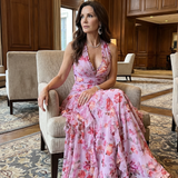 Vestido maxi Nori floral com corpo franzido
