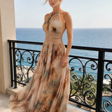 Vestido maxi Elavenue halter com cintura em renda
