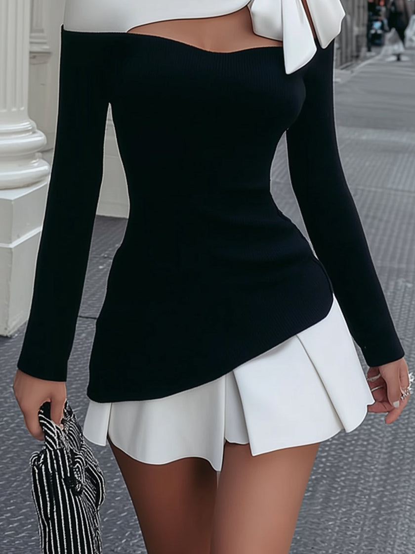Faustine | Vestido curto bicolor com laço