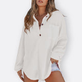 Blusa Túnica Leve Decote V com Botões feminino