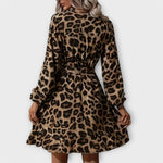 Vestido de leopardo com cinto feminino