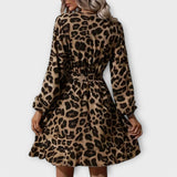 Vestido de leopardo com cinto feminino