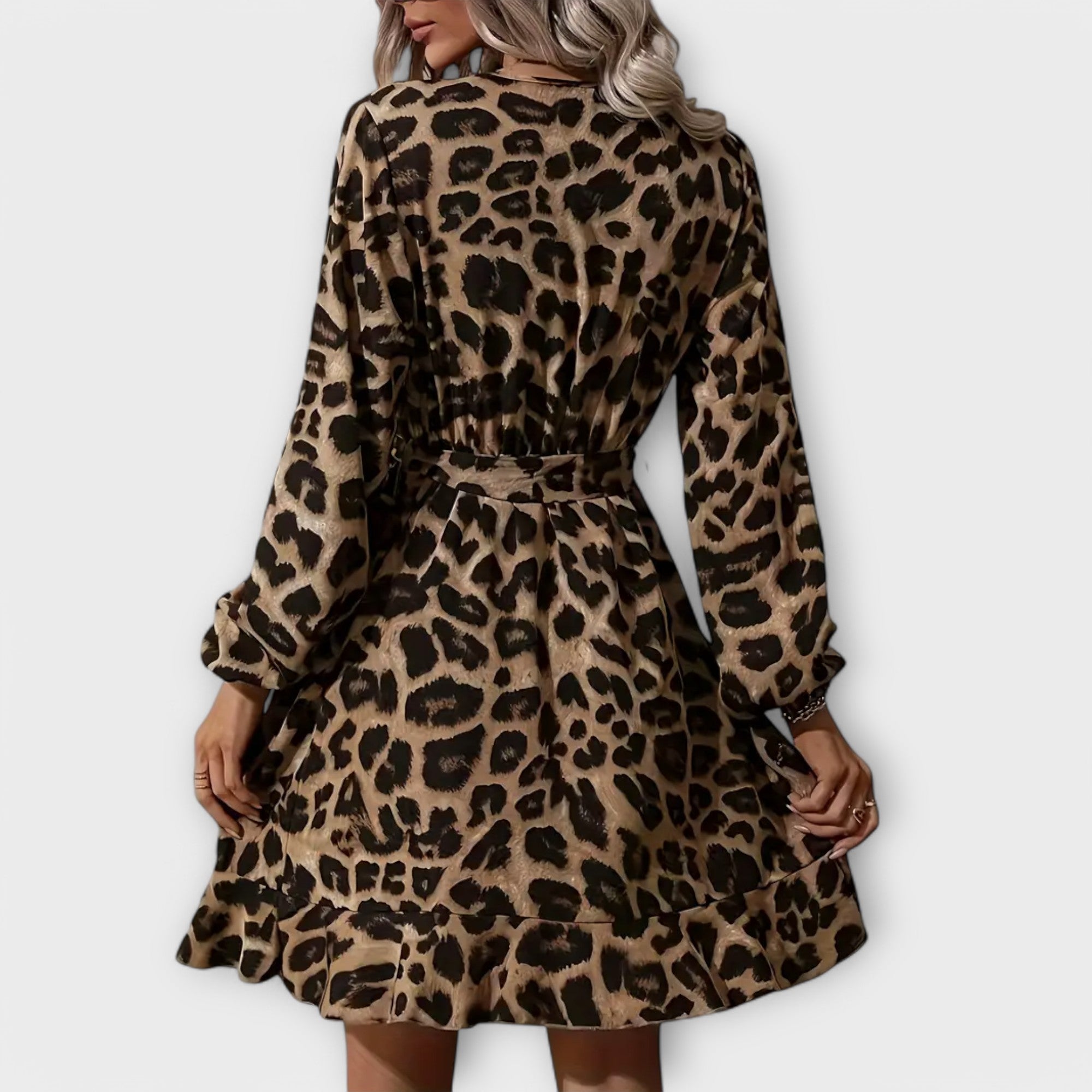 Vestido de leopardo com cinto feminino