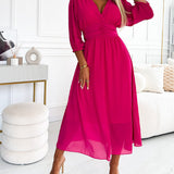 Luisa - Vestido midi colorido com decote em V