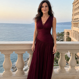 Vestido midi Lemar plissado sem mangas com decote em V