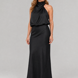 Vestido midi Nopal sem mangas com gola drapeada