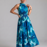 Vestido midi Olivia estampado com cintura franzida