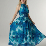 Vestido midi Sylin halter com cintura franzida