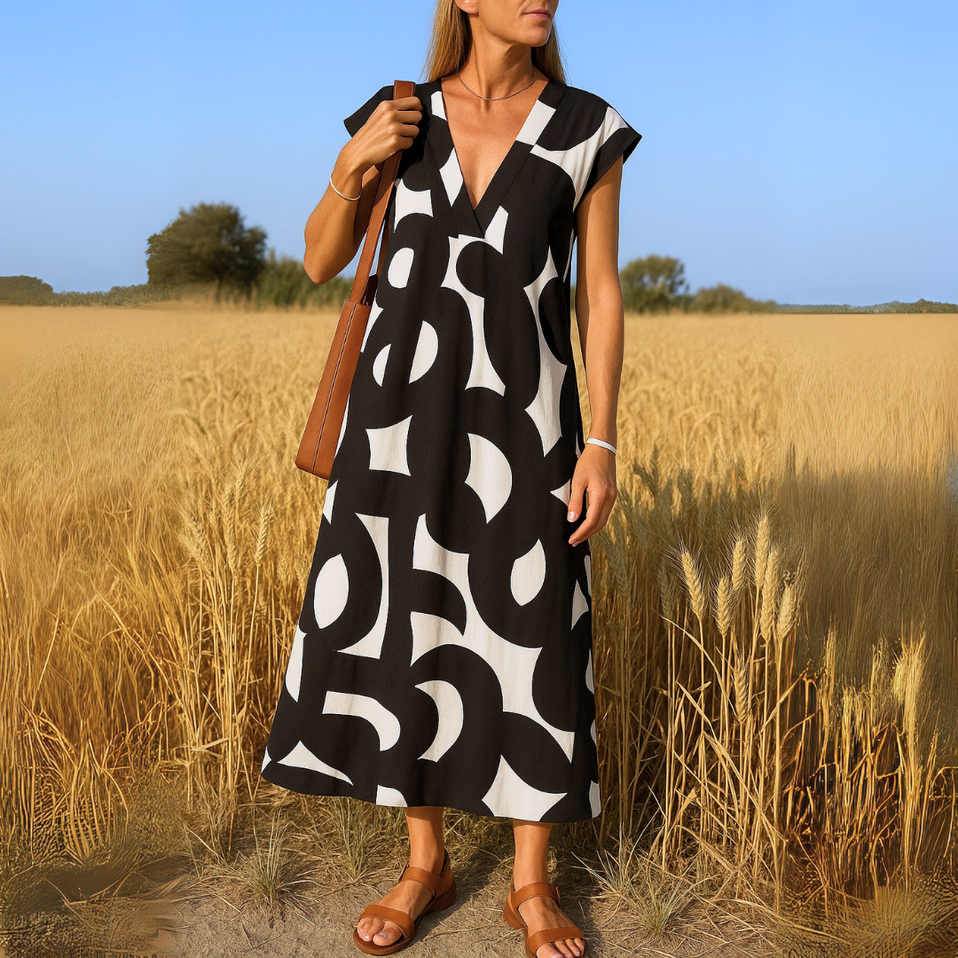 Vestido fluido com decote V feminino