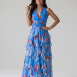 Vestido maxi Nori floral com corpo franzido