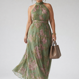 Vestido midi Mirelle com decote halter e franzido