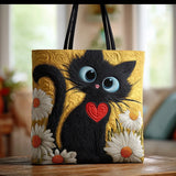 Bolsa artesanal - Gato preto com margaridas