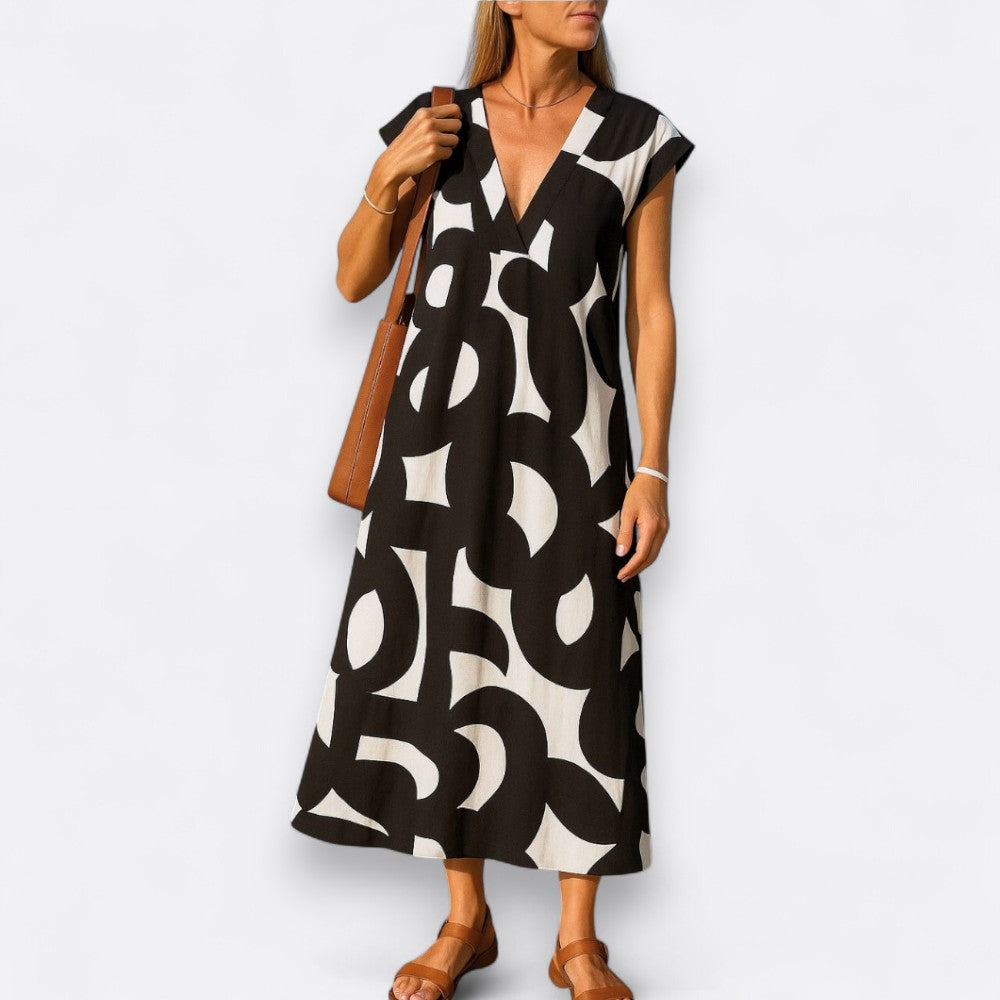 Vestido fluido com decote V feminino
