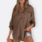 Blusa Túnica Leve Decote V com Botões feminino