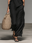 Alessandra | Vestido maxi fluido com folhos