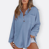 Blusa Túnica Leve Decote V com Botões feminino