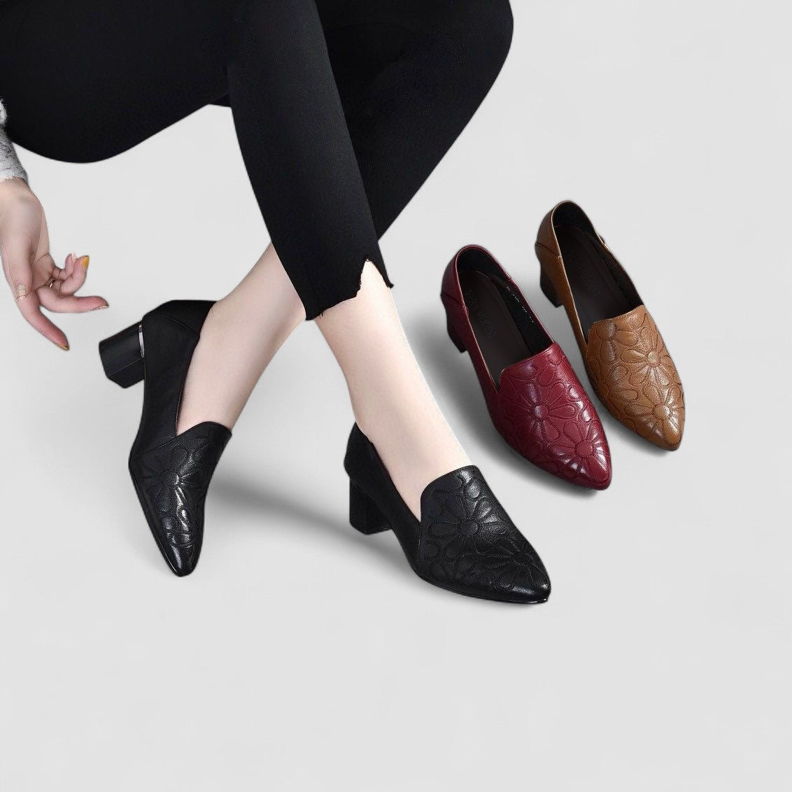 Sapatos de Salto em Pele Vegan com Bordado Suave feminino