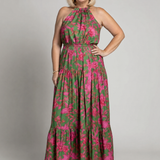 Teresa | Vestido Maxi Halter com Estampado Vibrante