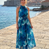 Vestido midi Olivia estampado com cintura franzida