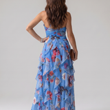Vestido maxi Nori floral com corpo franzido