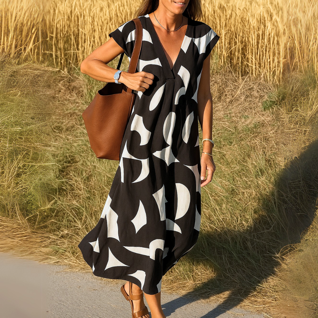 Vestido fluido com decote V feminino