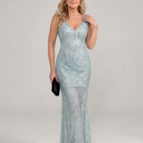 Vestido midi Sirea com lantejoulas e painel transparente