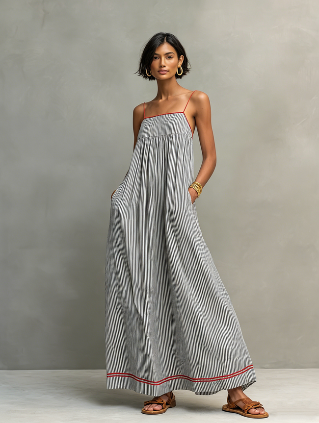 Chiara | Vestido maxi de alças com contraste