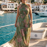 Vestido midi Mirelle com decote halter e franzido