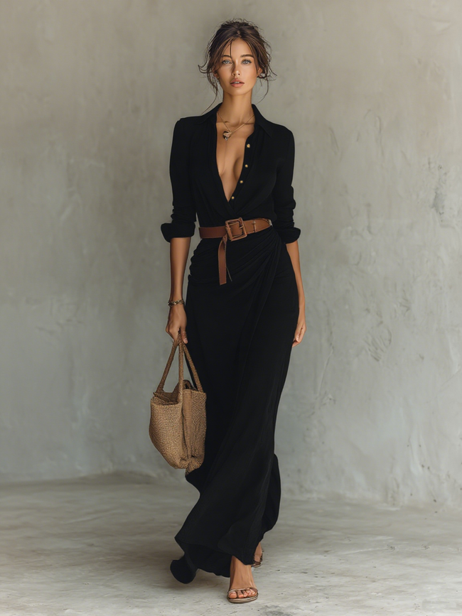 Francisca | Vestido maxi com gola aberta