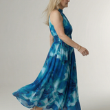 Vestido midi Sylin halter com cintura franzida