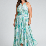 Vestido midi Portia plissado halter floral suave