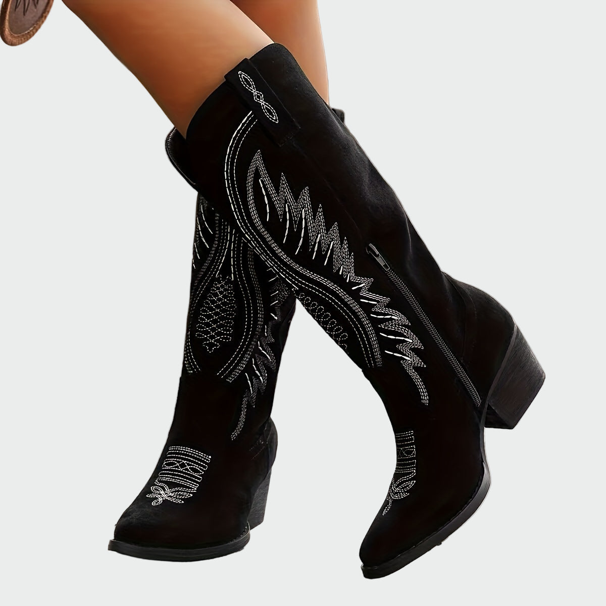 Botas ocidentais bordadas e elegantes feminino