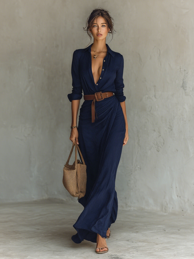 Francisca | Vestido maxi com gola aberta