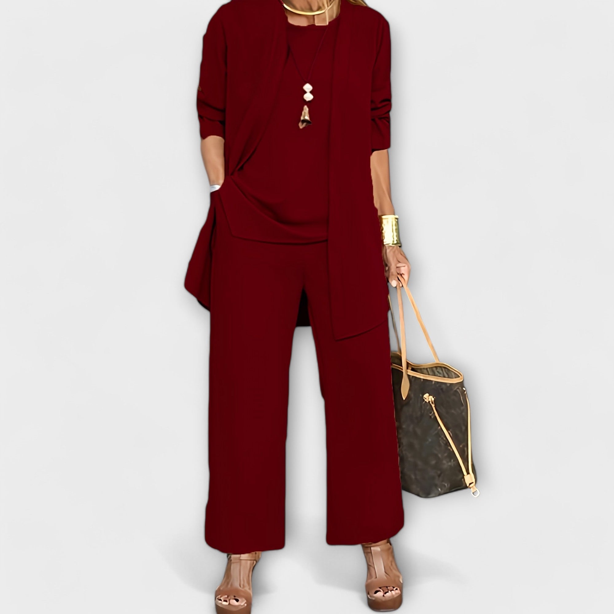 Conjunto casual de três peças feminino