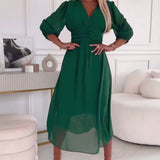 Luisa - Vestido midi colorido com decote em V