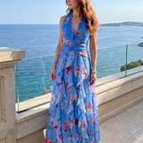 Vestido maxi Nori floral com corpo franzido