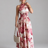 Vestido midi Olivia estampado com cintura franzida