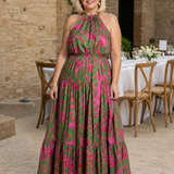 Teresa | Vestido Maxi Halter com Estampado Vibrante