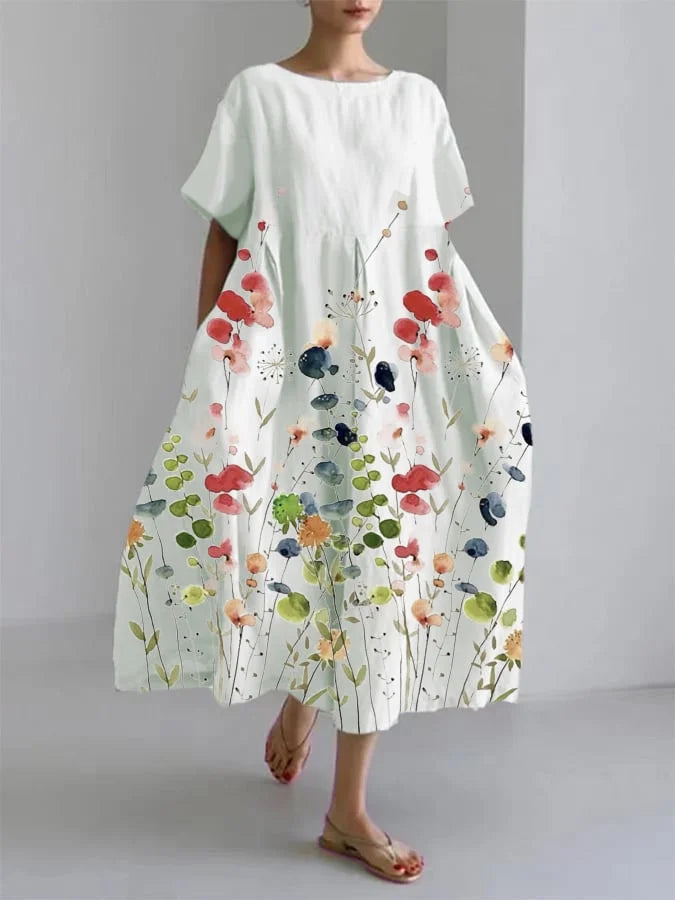 Vestido longo casual floral feminino